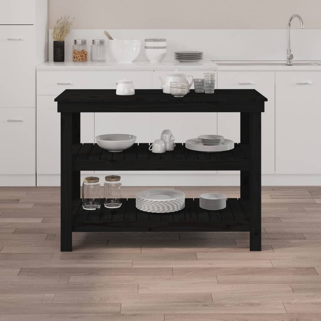 VidaXL werkbank 110,5x50x80 cm massief grenenhout zwart