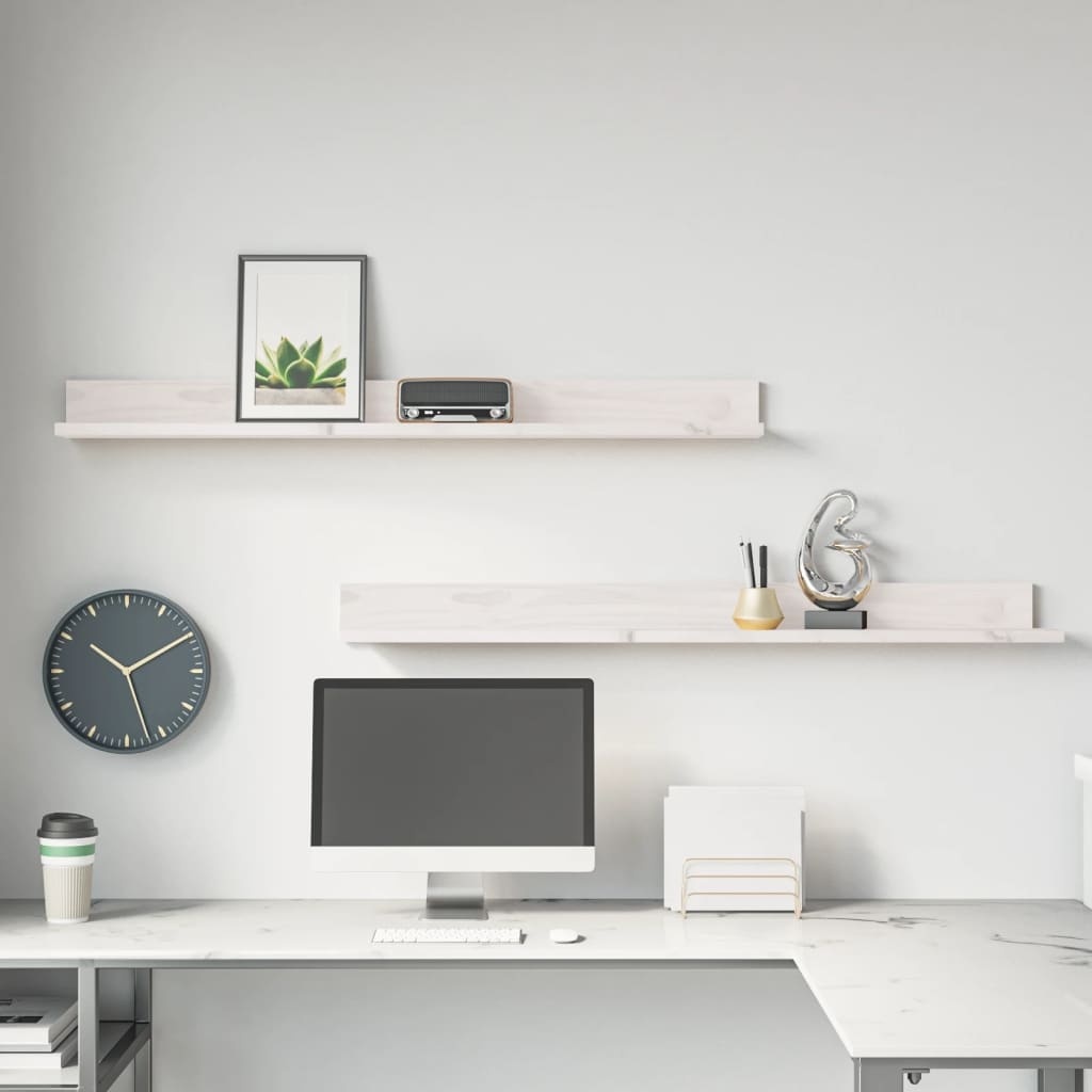 VidaXL Wandkasten 2 st 110x11x9 cm massief grenenhout wit