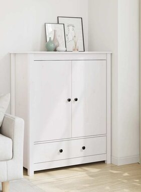 VidaXL Hoge kast 83x41,5x100 cm massief grenenhout wit