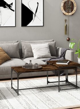 VidaXL Salontafels 2 st bewerkt hout gerookt eikenkleurig