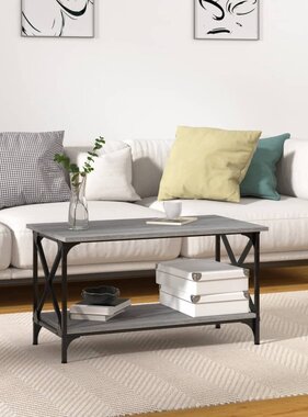 VidaXL Salontafel 80x45x45 cm bewerkt hout en ijzer grijs sonoma eiken