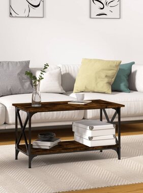 VidaXL Salontafel 80x45x45 cm bewerkt hout en ijzer gerookt eikenkleur