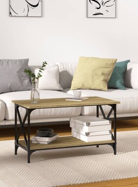 VidaXL Salontafel 80x45x45 cm bewerkt hout en ijzer sonoma eikenkleur