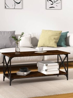 VidaXL Salontafel 100x45x45 cm bewerkt hout en ijzer gerookt eiken