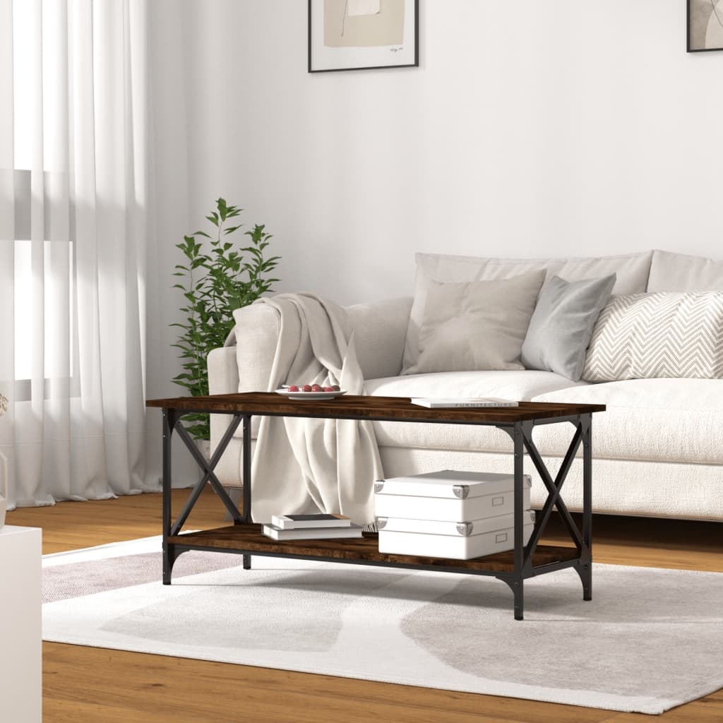 VidaXL Salontafel 100x45x45 cm bewerkt hout en ijzer gerookt eiken