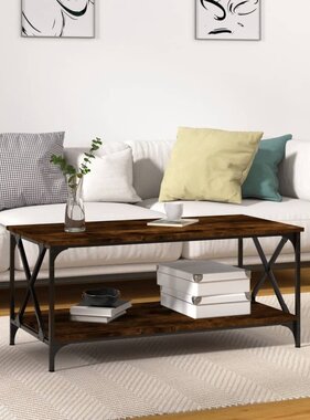 VidaXL Salontafel 100x50x45 cm bewerkt hout en ijzer gerookt eiken