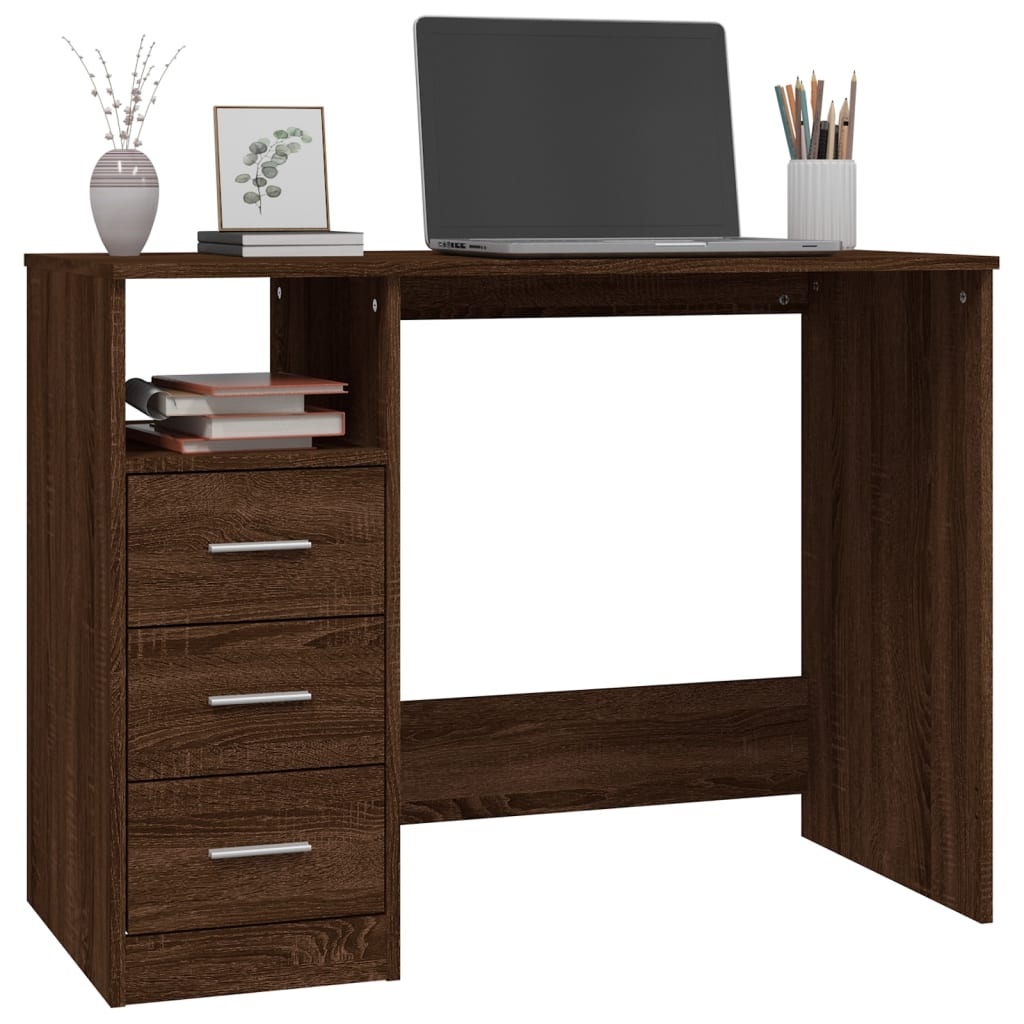VidaXL Bureau met lades 102x50x76 cm bewerkt hout bruin eikenkleur