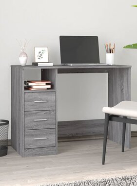 VidaXL Bureau met lades 102x50x76 cm bewerkt hout grijs sonoma eiken