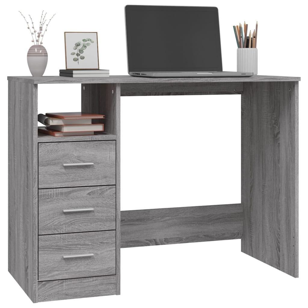 VidaXL Bureau met lades 102x50x76 cm bewerkt hout grijs sonoma eiken