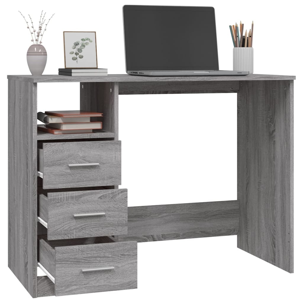 VidaXL Bureau met lades 102x50x76 cm bewerkt hout grijs sonoma eiken