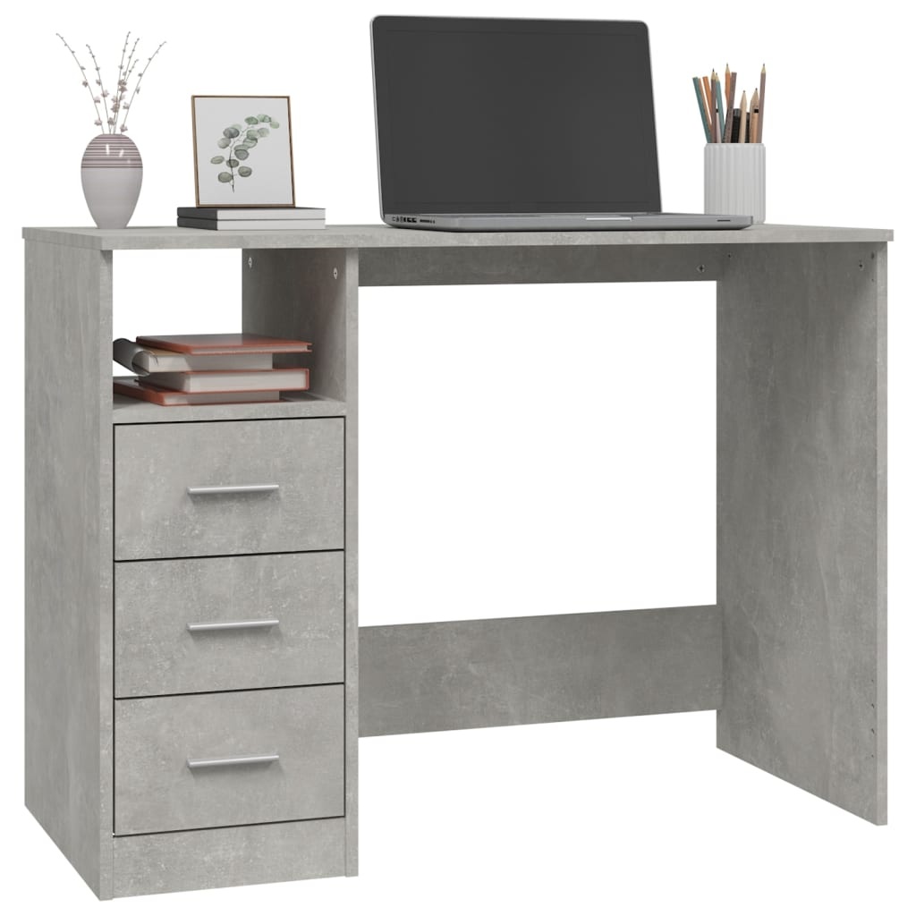 VidaXL Bureau met lades 102x50x76 cm bewerkt hout betongrijs