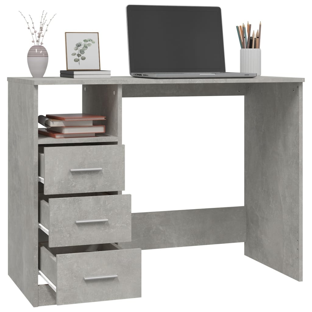 VidaXL Bureau met lades 102x50x76 cm bewerkt hout betongrijs