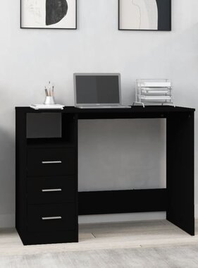 VidaXL Bureau met lades 102x50x76 cm bewerkt hout zwart
