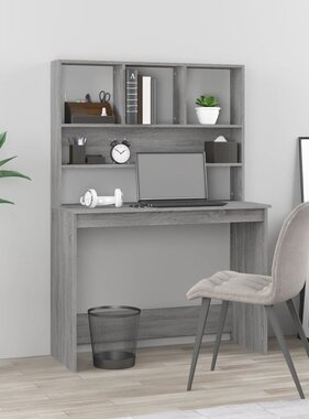 VidaXL Bureau met schappen 102x45x148 cm bewerkt hout grijs sonoma