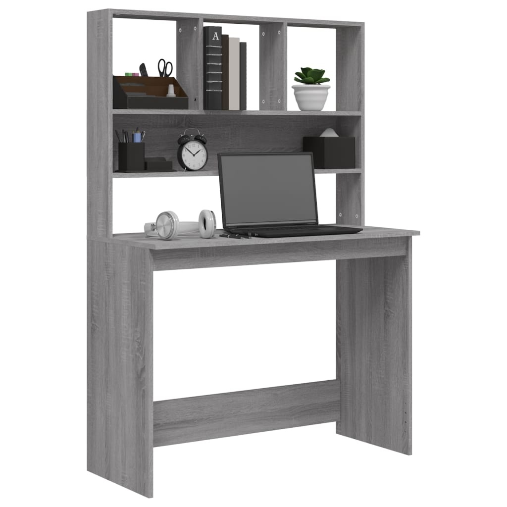 VidaXL Bureau met schappen 102x45x148 cm bewerkt hout grijs sonoma