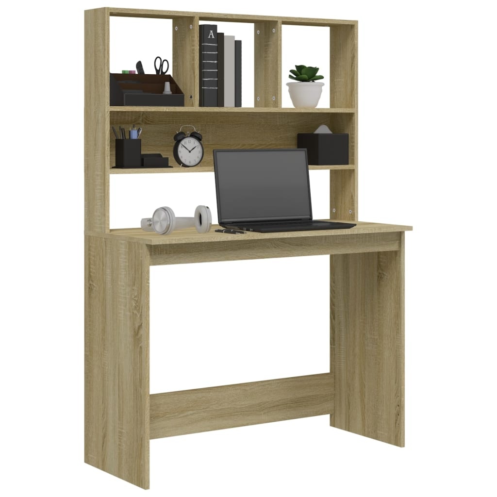 VidaXL Bureau met schappen 102x45x148 bewerkt hout sonoma eikenkleur