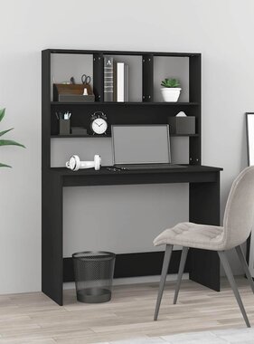 VidaXL Bureau met schappen 102x45x148 cm bewerkt hout zwart