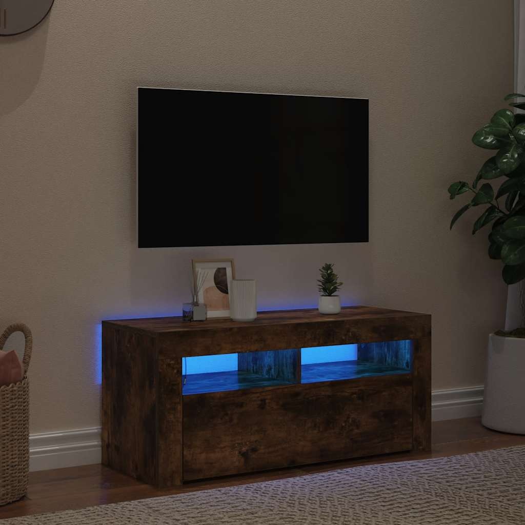 VidaXL Tv-meubel met LED-verlichting 90x35x40 cm gerookt eikenkleurig