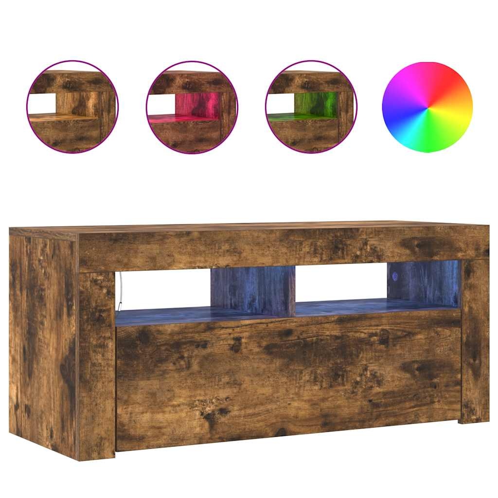 VidaXL Tv-meubel met LED-verlichting 90x35x40 cm gerookt eikenkleurig