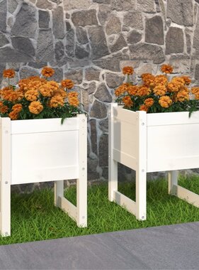 VidaXL Plantenbakken 2 st 40x40x52,5 cm massief grenenhout wit