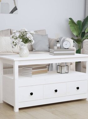 VidaXL Salontafel 102x49x55 cm massief grenenhout wit