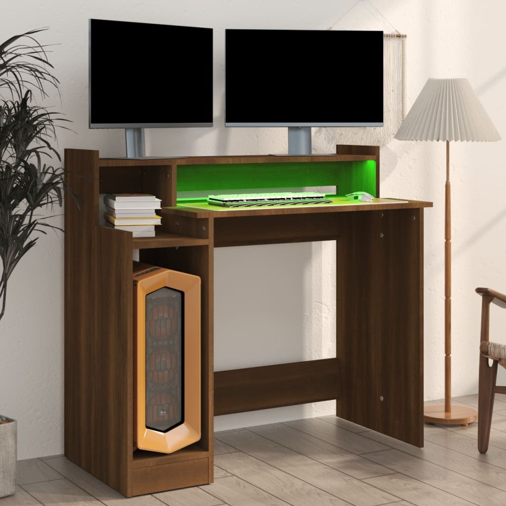 VidaXL Bureau met LED-verlichting 97x45x90 cm hout bruin eikenkleur