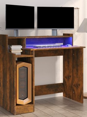 VidaXL Bureau met LED-verlichting 97x45x90 cm hout gerookt eikenkleur