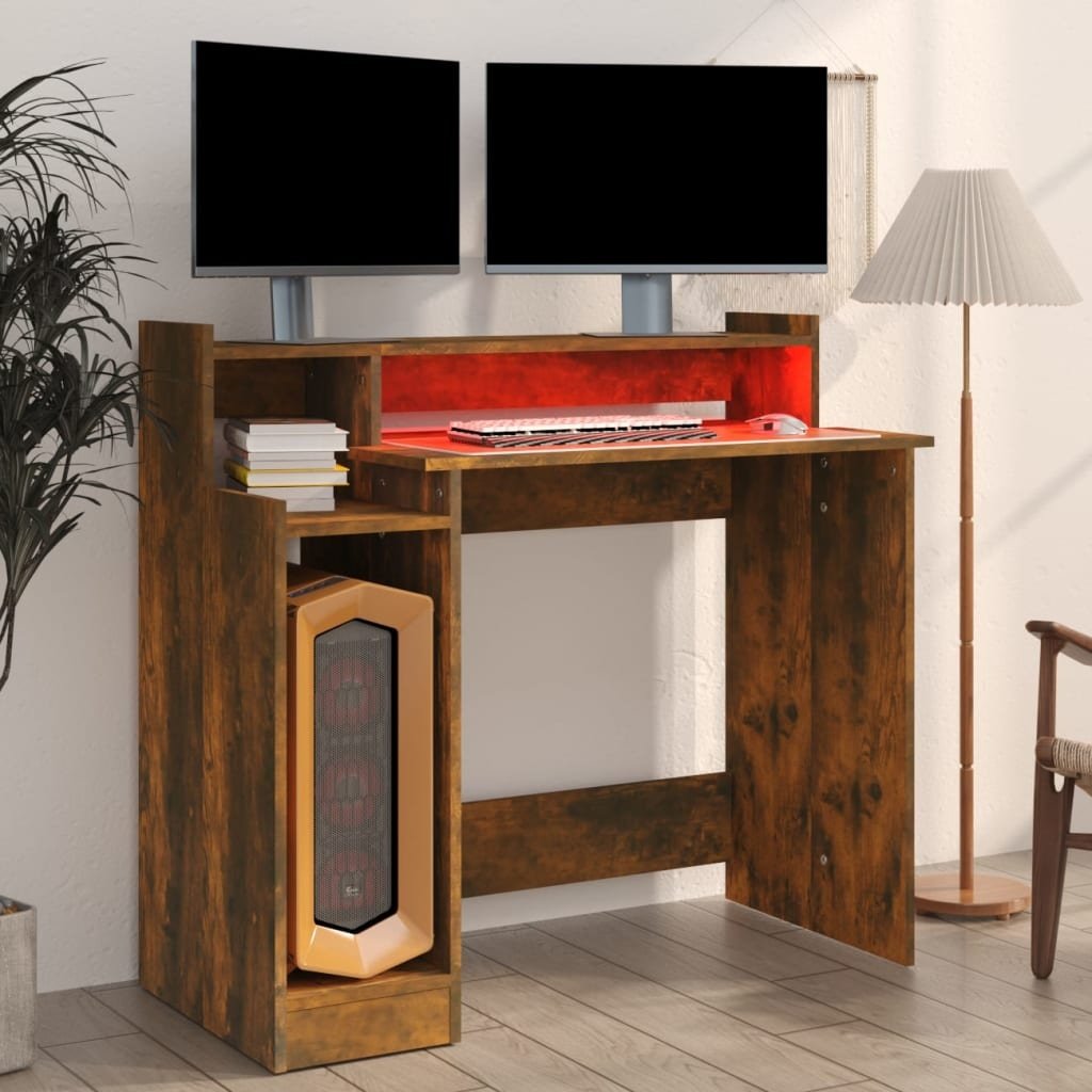 VidaXL Bureau met LED-verlichting 97x45x90 cm hout gerookt eikenkleur