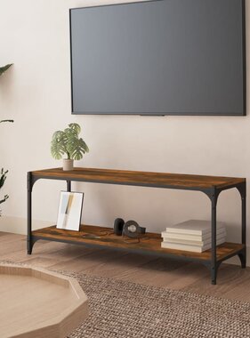VidaXL Tv-meubel 100x33x41 cm bewerkt hout en staal gerookt eikenkleur