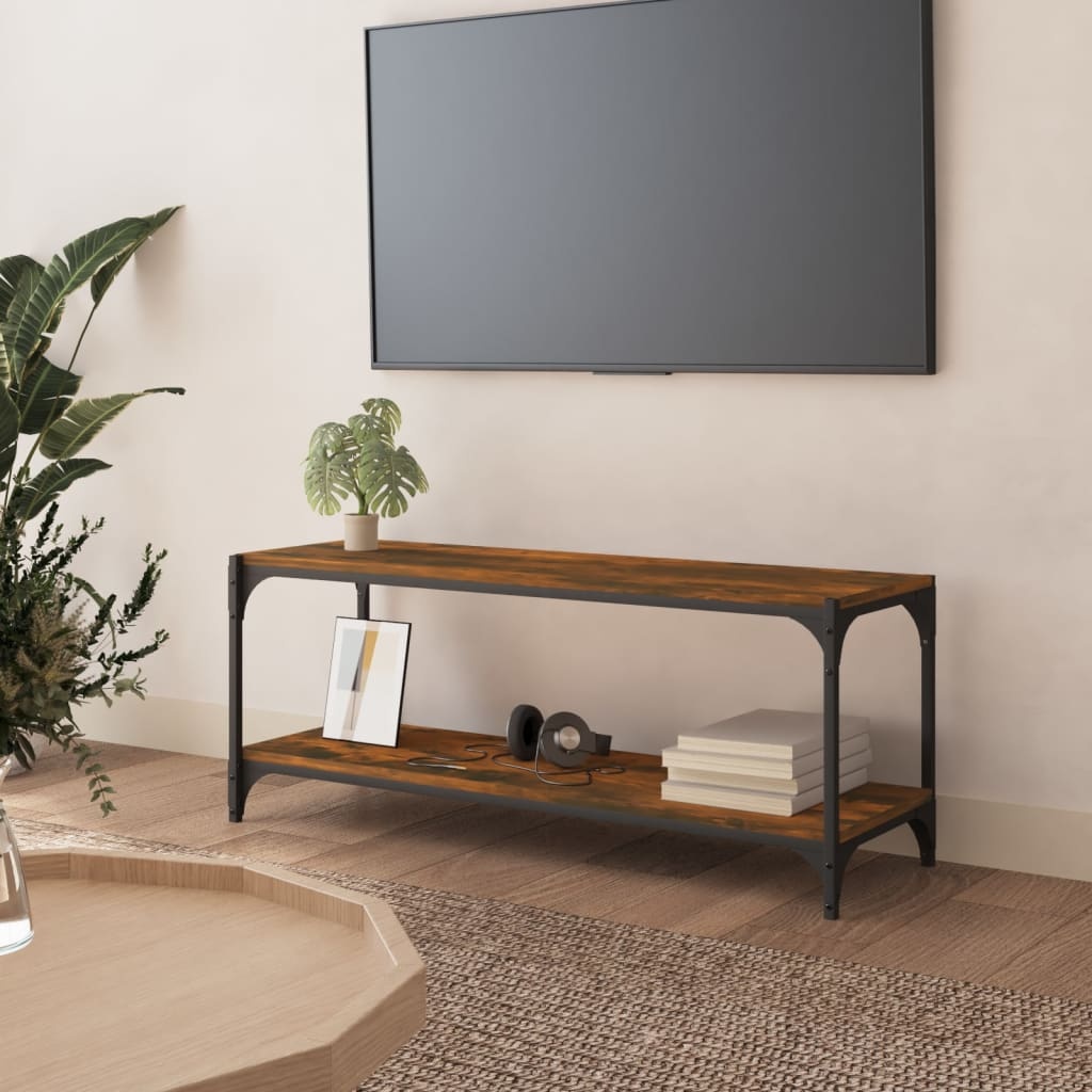 VidaXL Tv-meubel 100x33x41 cm bewerkt hout en staal gerookt eikenkleur