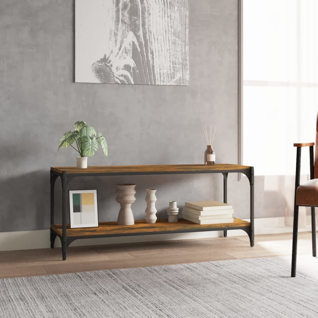 VidaXL Tv-meubel 100x33x41 cm bewerkt hout en staal gerookt eikenkleur