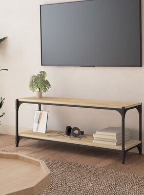 VidaXL Tv-meubel 100x33x41 cm bewerkt hout en staal sonoma eikenkleur