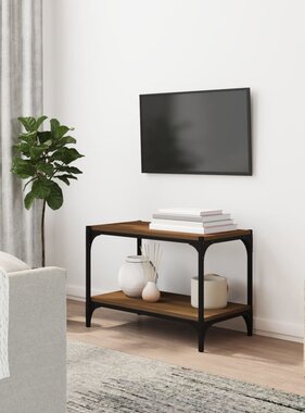 VidaXL Tv-meubel 60x33x41 cm bewerkt hout en staal bruin eikenkleur