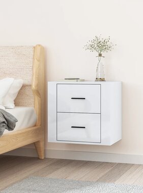 VidaXL Nachtkastje wandgemonteerd 50x36x47 cm hoogglans wit