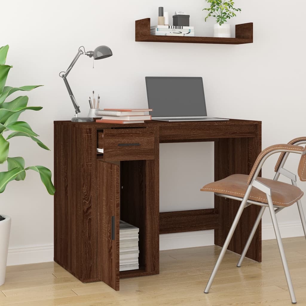 VidaXL Bureau 100x49x75 cm bewerkt hout bruin eikenkleur