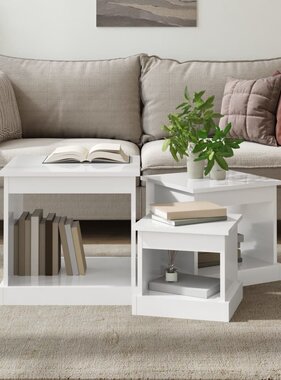 VidaXL 3-delige Salontafelset bewerkt hout hoogglans wit