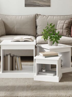 VidaXL 3-delige Salontafelset bewerkt hout wit