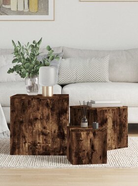 VidaXL Bijzettafels 3 st bewerkt hout gerookt eikenkleurig
