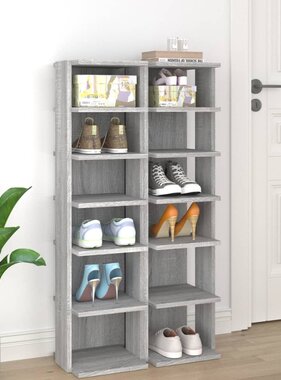 VidaXL Schoenenrekken 2 st 27,5x27x102 cm bewerkt hout grijs sonoma