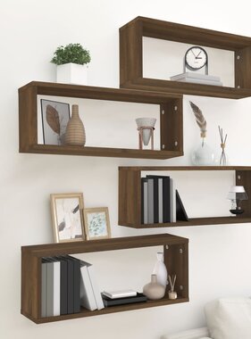 VidaXL Wandschappen kubus 4 st 60x15x23 cm bewerkt hout bruin eiken