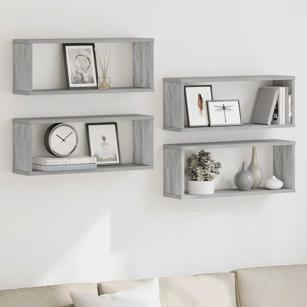 VidaXL Wandschappen kubus 4 st 60x15x23 cm bewerkt hout grijs sonoma