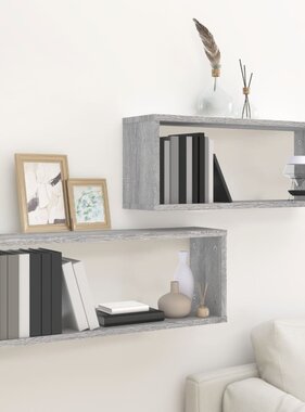 VidaXL Wandschappen kubus 2 st 60x15x23 cm bewerkt hout grijs sonoma