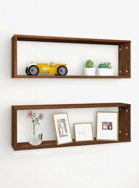 VidaXL Wandschappen kubus 2 st 80x15x26,5 cm bewerkt hout bruineiken