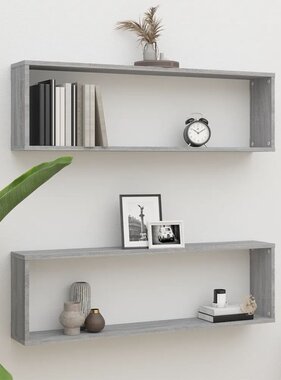 VidaXL Wandschappen kubus 2 st 100x15x30 cm bewerkt hout grijs sonoma