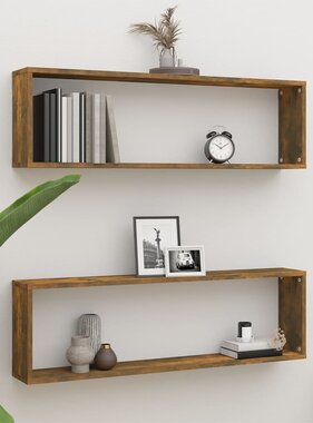 VidaXL Wandschappen kubus 2 st 100x15x30 cm bewerkt hout gerookt eiken