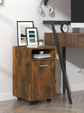 VidaXL Bijzetkast met wielen 33x38x60 cm bewerkt hout gerookt eiken