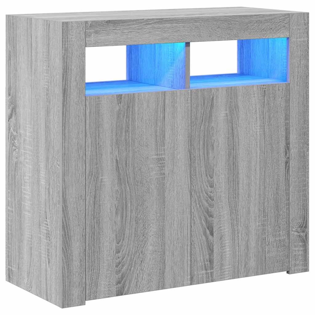VidaXL Dressoir met LED-verlichting 80x35x75 cm grijs sonoma eiken