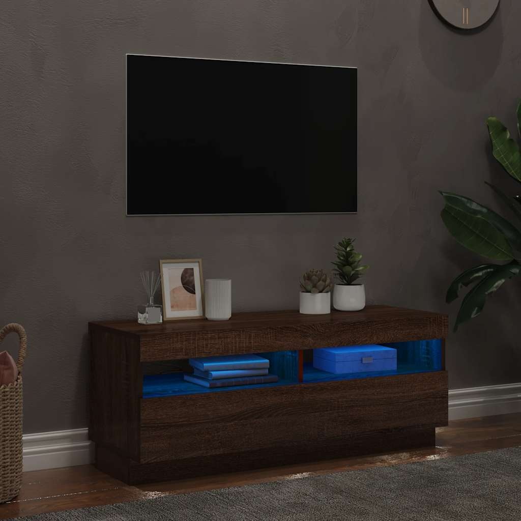 VidaXL Tv-meubel met LED-verlichting 100x35x40 cm bruin eikenkleur