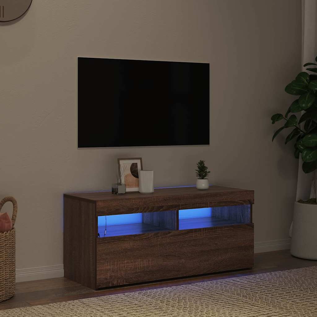VidaXL Tv-meubel met LED-verlichting 90x35x40 cm bruin eikenkleur