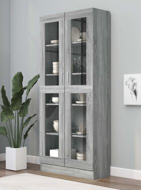 VidaXL Vitrinekast 82,5x30,5x185,5 cm bewerkt hout grijs sonoma eiken